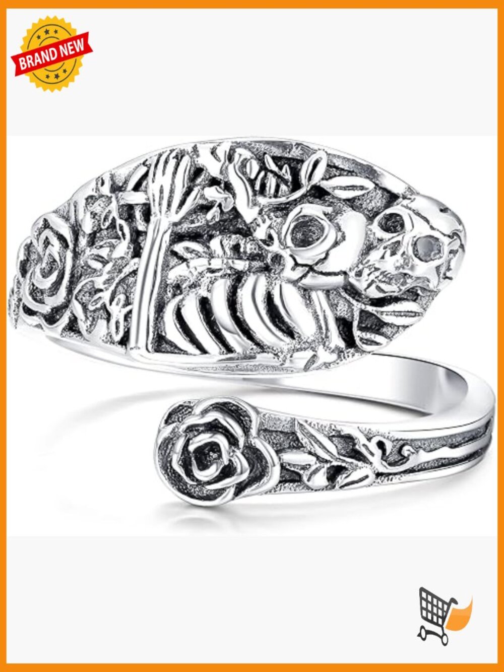 925 Sterling Silver Skull Adjustable Statement Ring